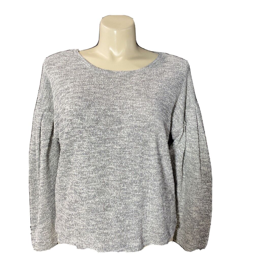 Tara by Vince Camuto Sweater XL Heather Gray Silver Metallic Puff‎ Long Sl Comfy